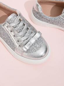 1 Pair Fashionable Glitter Lace-Up Flats Sport Shoes For Girls