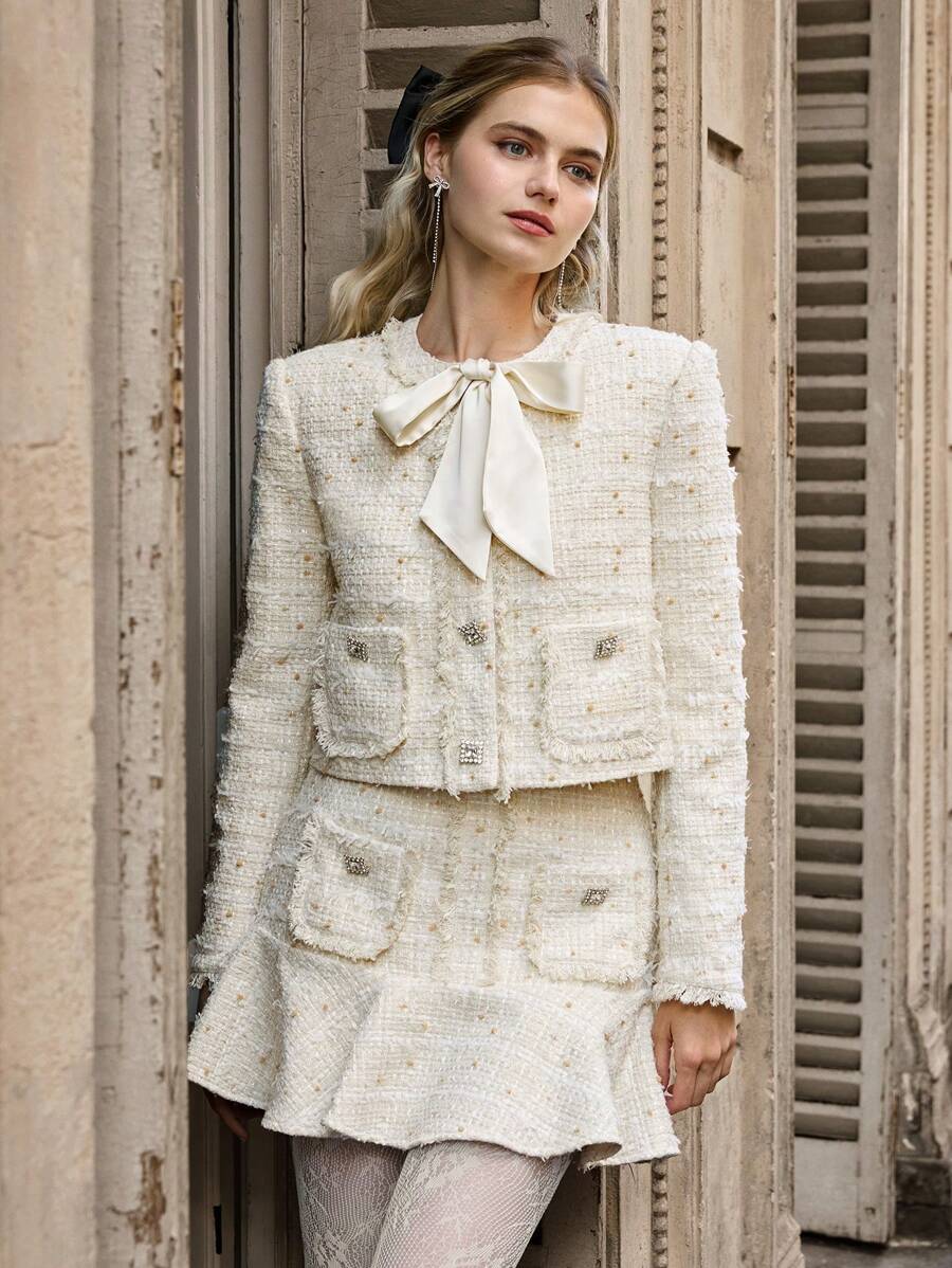 Enchnt 女士秋季优雅系带夹克 - 白色 - 查看 1