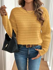 SHEIN LUNE Casual Solid Color Bow Decorated Sweater, Autumn/Winter - Yellow - View 4