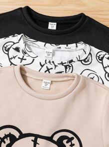 SHEIN Leap Crew 6 件套 Tween Boy 可爱熊图案圆领运动衫和运动裤套装，适合通勤、上学、休闲、度假、运动、春季、夏季、秋季、冬季 - 彩色 - 查看 5