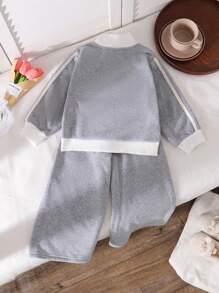 Genkimix Kids 2 件套年轻女孩蓝色休闲长袖运动衫和长裤套装，秋冬装 - 藍色 - 查看 2