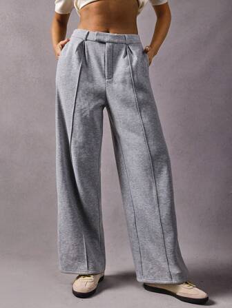 Athîral 女士纯色贴花口袋宽松直筒休闲运动裤