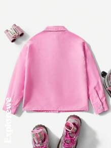 1件女童圣诞图案口袋长袖衬衫，适合圣诞外出、城市街头穿搭和日常穿着。 - 粉色 - 查看 8