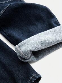 SHEIN Tween Girls Pocket Decor Wide Leg Loose Casual Versatile Jeans - Dark Wash - View 9