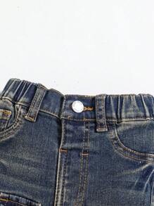 SHEIN Baby Boy Distressed Retro Vintage Washed Multiple Cargo Pocket Jeans,Casual And Versatile For Baby Boy Fall/Winter Outdoor Wear And Daily Wear - Medium Wash - View 6