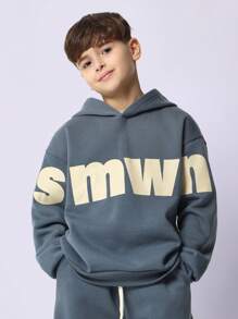 SUMWON Cozy Sweatshirt Jogger Two Piece Set Graphic Logo Print Oversized Streetwear Casual Fall Winter Loungewear Drawstring Wide Leg Track Pants Warm Co Ord