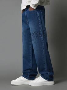 SUMWON Loose Fit Jean With Applique - Dark Wash - View 2