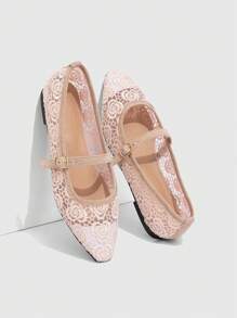 CUCCOO HITCHD 2024 新款性感蕾丝婚宴专属尖头平底鞋女士圣诞新年假期氛围秋冬款 - 杏色 - 查看 2