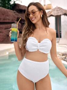 SHEIN Pregnant Women Summer Vacation Beach Halter Bikini Set - White - View 1