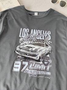 SHEIN Teen Girls Car & Letter Graphic Tee