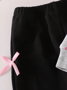 SHEIN 2 件套女婴长袖粉色蝴蝶连帽衫和白色运动裤套装，秋季 - 灰色 - 查看 3