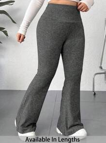 SHEIN PETITE CURVE Plus Size Casual Simple Gray Wide Waist Flared Sweatpants - Dark Grey - View 1