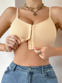 1 pieza Sujetador sin costuras con cierre delantero para mujer, ropa interior con soporte de copa blanda inalámbrica y push-up, se puede usar como prenda exterior