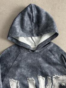 Manfinity Roghcode Men's Fashion Tie-Dye Letter Print Hoodie, Autumn Graphic Long Sleeve Hoodie, For Friends, Husband, Boyfriend Gifts - Grey - View 5