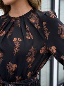 SHEIN Clasi Women All-Over Print Crew Neck Long Sleeve Casual Dress, Suitable For Autumn/Winter , Fall