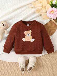 SHEIN Baby Girl Thick Warm Textured Fabric Cute Bear Casual Sweatshirt For Autumn/Winter - Brown - View 1
