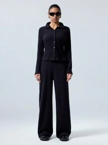 LYSMO Set de 2 piezas de pantalones de manga larga con botones y unicolor casual