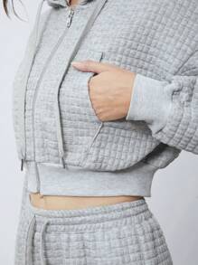 SHEIN EZwear 拉链连帽夹克和裤子套装 - 白色 - 查看 5