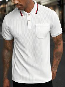 Manfinity Mode Áo thun polo cổ ngắn tay kẻ sọc thường ngày Old Money dành cho nam khi đi làm - trắng - Xem 5