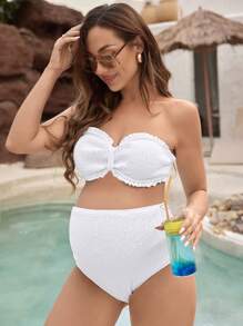 SHEIN Pregnant Women Summer Vacation Beach Halter Bikini Set - White - View 6