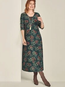 SHEIN Clasi Plus Size Women Floral Print Long Sleeve Dress, Vacation Style, Spring & Autumn Fall Cloth For Women - Multicolor - View 3