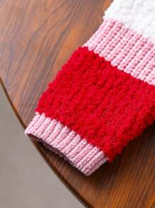 Young Girl Knit Sweater, Warm Round Neck Long Sleeve Contrast Color Soft Fuzzy Fabric Pullover, Elegant Style, Suitable For Pairing With Skirts & Pants, Comfortable For Autumn/Winter, Adorable Look For Various Occasions Like Halloween, Christmas, New Year Parties - Red - View 5