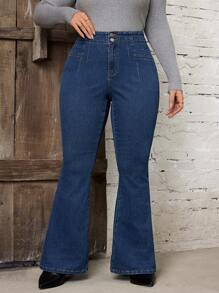 SHEIN LUNE Quần Jeans Ống Loe Retro Skinny Casual Washed Size Lớn - Rửa trung bình - Xem 3