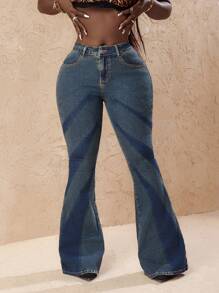 Slaydiva Women's Fashion Color Block Skinny Flare Jeans - Blue - View 6