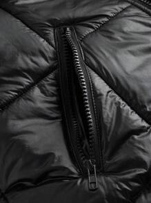 SHEIN Clasi Manteau court matelassé et chaud avec doublure thermique pour femmes, automne/hiver