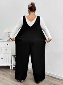 SHEIN CURVE+ Kombinezon damski Curve Plus Size z dekoltem w serek i luźnymi kieszeniami Palazzo, swobodny na jesień