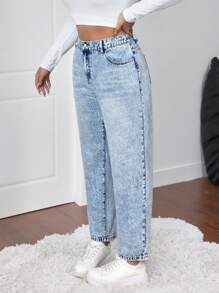 Firerie 大码直筒锥形及踝长牛仔裤，蓝色 - 藍色 - 查看 6