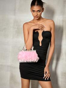 SHEIN ICON 女士手提包，时尚、简约、个性、百搭、甜美酷炫女孩、辣妹、千禧一代、街头风、人造羽毛、钻石，适合鸡尾酒会、派对、舞会、俱乐部、约会、生日、晚会、约会之夜 - 粉色 - 查看 7