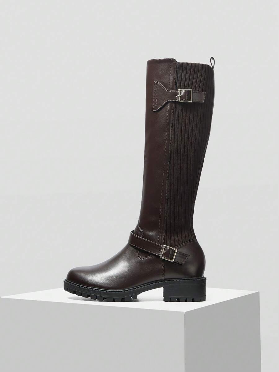 MOTF PREMIUM GIÀY BUỘC ĐẾ DÀI CAO ĐẦU GỐI THỜI TRANG TỐI GIẢN ĐỂ ĐI LẠI THOẢI MÁI ĐA NĂNG MÀU CÀ PHÊ VÁ LỖ ĐẾ DÀY CHO LỄ HỘI GIÁNG SINH VÀ NĂM MỚI MÙA THU VÀ ĐÔNG - Cà phê nâu - Xem 1