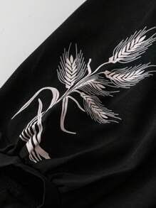 SHEIN LUNE 大码 V 领长袖刺绣黑色连衣裙