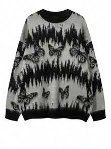 Manfinity Hypemode Men's Casual Contrast Color Pattern Drop Shoulder Pullover Sweater, Autumn/Winter