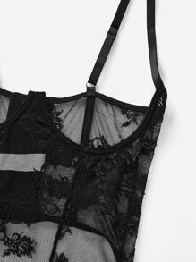 SpicyHot Women Sexy Bustier, Contrast Lace, Chest Hollow Design Bridal Lingerie For Going Out - Black - View 4