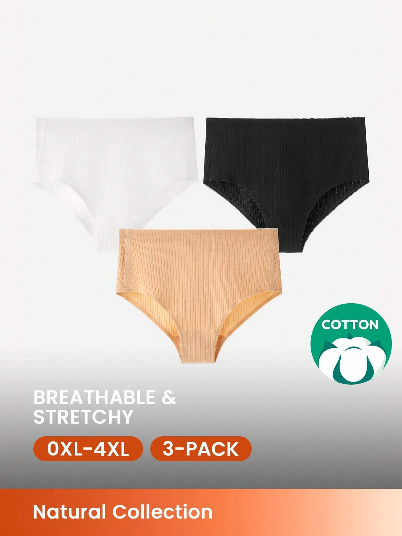 Plus 3-Pack Cotton Basics High Waist No-Show Women Underwear Panties Set-Comfortable Must-Haves