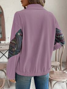 SHEIN LUNE Women Geometric Print Front Button Leisure Multi-Purpose Long Sleeve Jacket Fall Cloth For Women - Pink - View 2