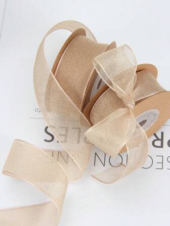 1 Rollo de cinta de gasa caqui para empaquetar ramos de flores, lazos para regalos, envoltura de regalos, manualidades con cintas, decoración de fiestas, decoración de otoño e invierno, decoración del hogar, decoración navideña, regalos de Navidad