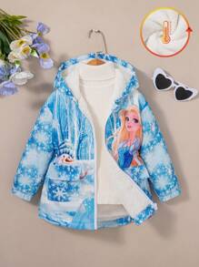 SHEIN Girls Young Girl Floral Print Fuzzy Lining Warm Long Sleeve Jacket, Autumn/Winter New Arrival