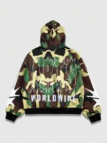 ROMWE MEN Street Life Men's Camo Print Short Hoodie, Street Style - Multicolor - View 2