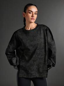 SHEIN Sports Áo nỉ nữ dáng rộng thoải mái, năng động, thích hợp mặc ngoài trời - màu đen - Xem 6
