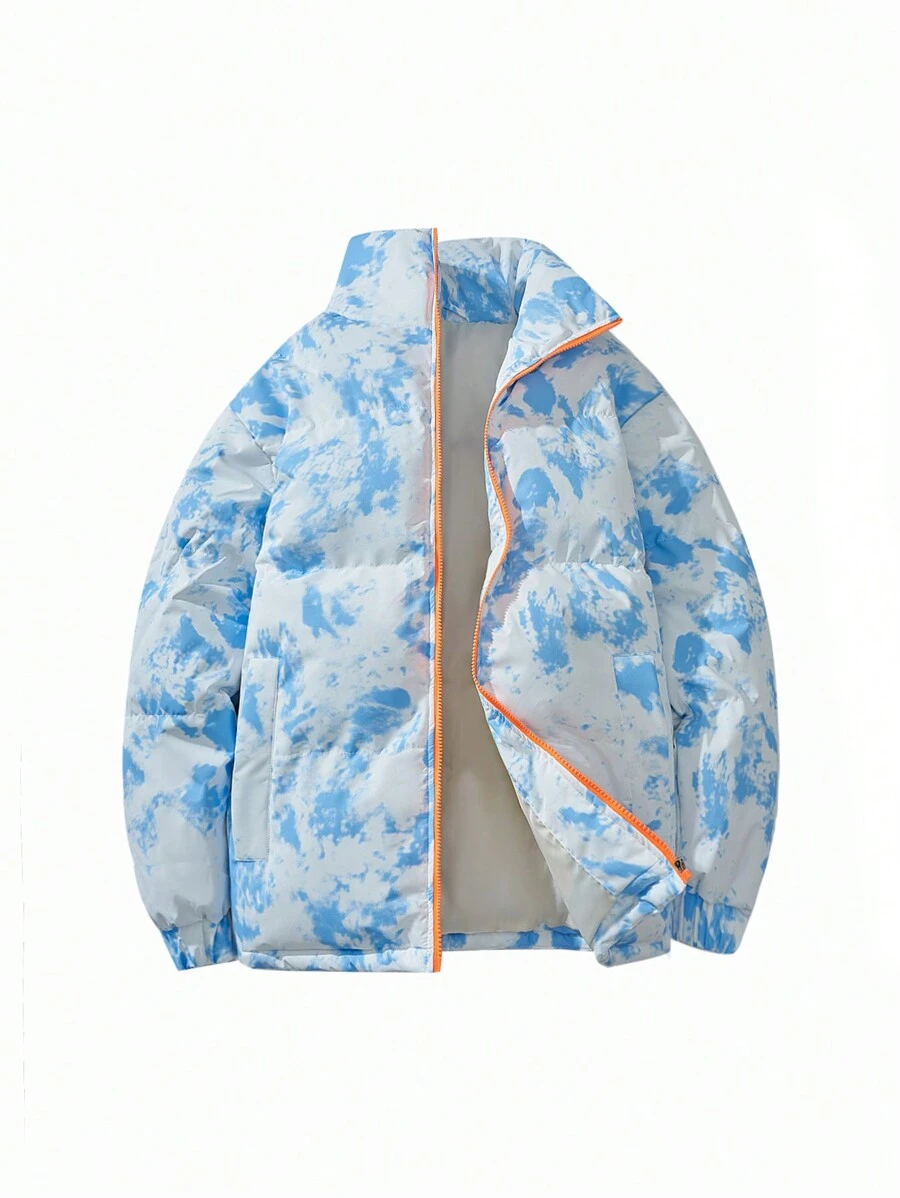 Manfinity Sport Corelite Boyfriend Style Men's Front Zip Long Sleeve Pocket Casual Jacket, Everyday Wear Puffer Jacket - Blue and White - View 1