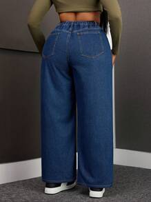 SHEIN SXY Plus Size Women Distressed Patchwork Straight Leg Boyfriend Jeans - Dark Wash - View 2