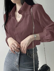 DAZY ملابس علوية نسائي بياقة مطوي ذو لون أحادي وفض...