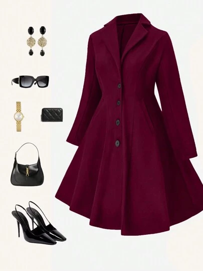 SHEIN Unity Abrigo informal de talla grande con cuello de solapa abotonado, cinturón en la cintura, adecuado para otoño e invierno