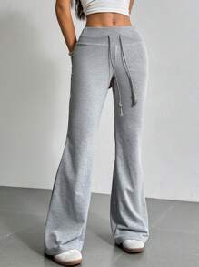 SHEIN EZwear Pantalones de chándal acampanados con cintura ajustable con cordón para actividades al aire libre en verano