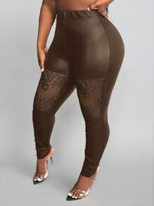 Slaydiva Pantalones de mujer 2024 nuevos, de lujo, diseño de encaje, con insertos transparentes, estilo sexy y urbano, color negro