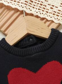 女婴灰色心形图案可爱休闲套头毛衣 2 件套 - 黑色 - 查看 4