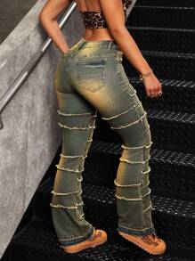 SHEIN ICON Quần Jeans Skinny Túi Đơn Giản Màu Tương Phản Cho Nữ - Màu xanh lam - Xem 2